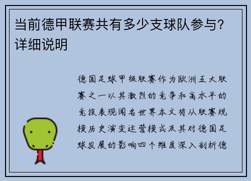 当前德甲联赛共有多少支球队参与？详细说明
